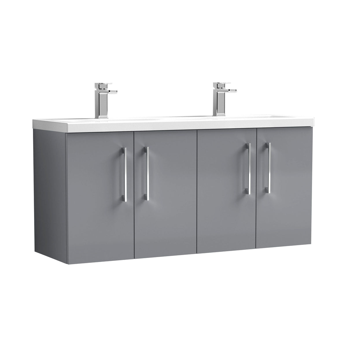 Nuie Arno 1200mm 4 Door Wall Hung Twin Vanity Unit With Basin, photo 4
