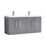 Nuie Arno 1200mm 4 Door Wall Hung Twin Vanity Unit With Basin, photo 4