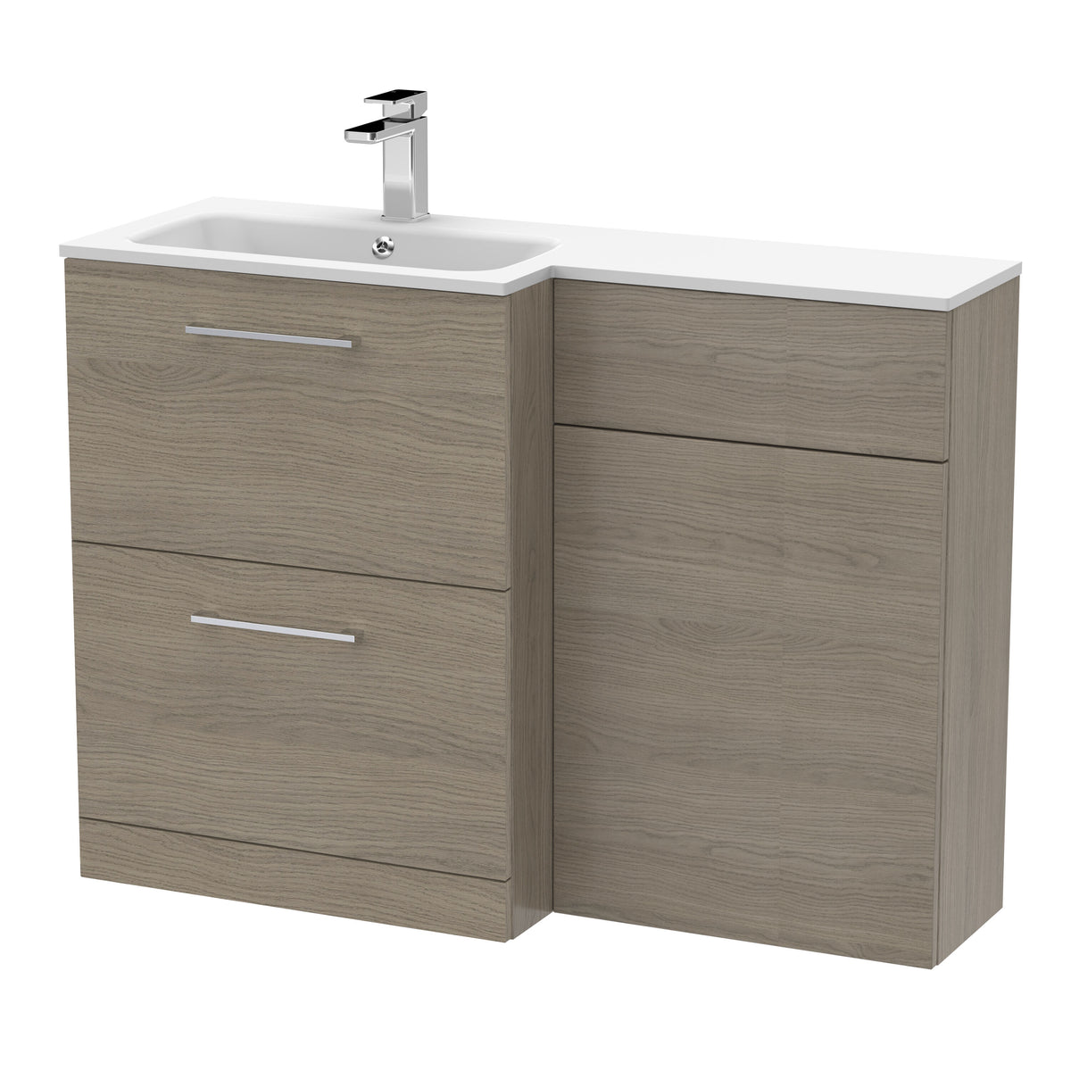 Nuie Arno 1100mm 2 Drawer Floor Standing Combination Vanity & WC Unit With L-Shaped Basin, photo 4