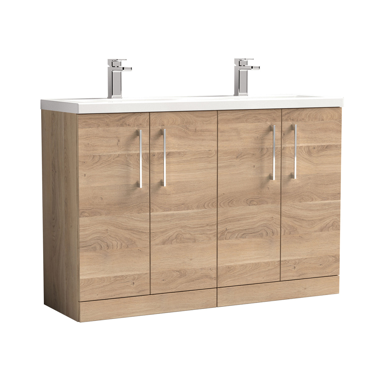 Nuie Arno 1200mm 4 Door Floor Standing Twin Vanity Unit With Basin, photo 7