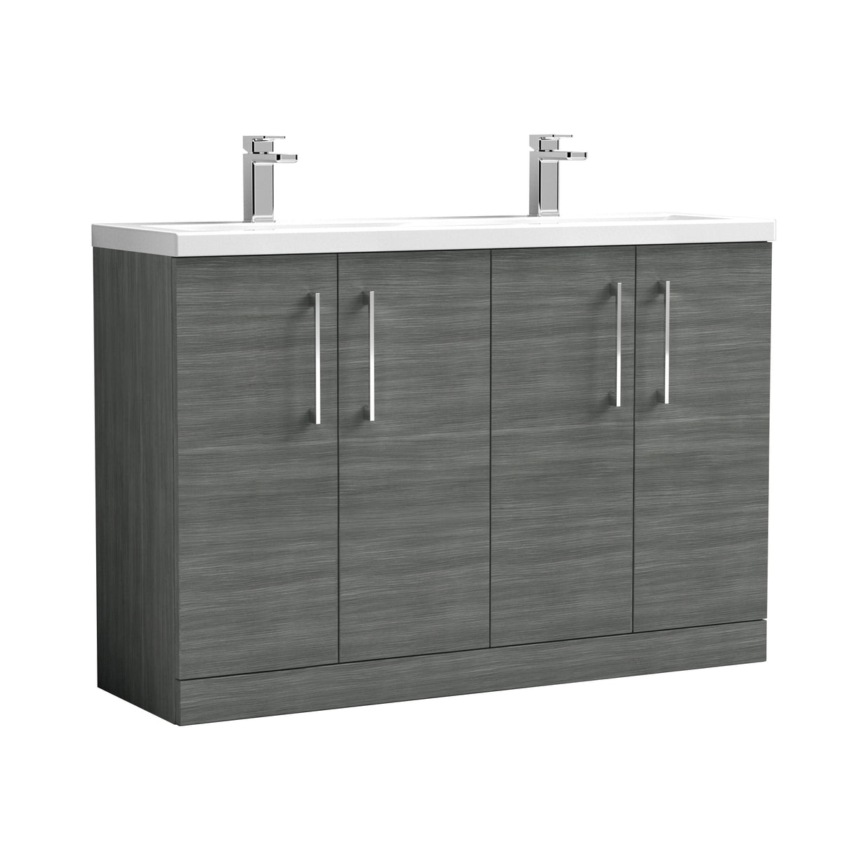 Nuie Arno 1200mm 4 Door Floor Standing Twin Vanity Unit With Basin, photo 8