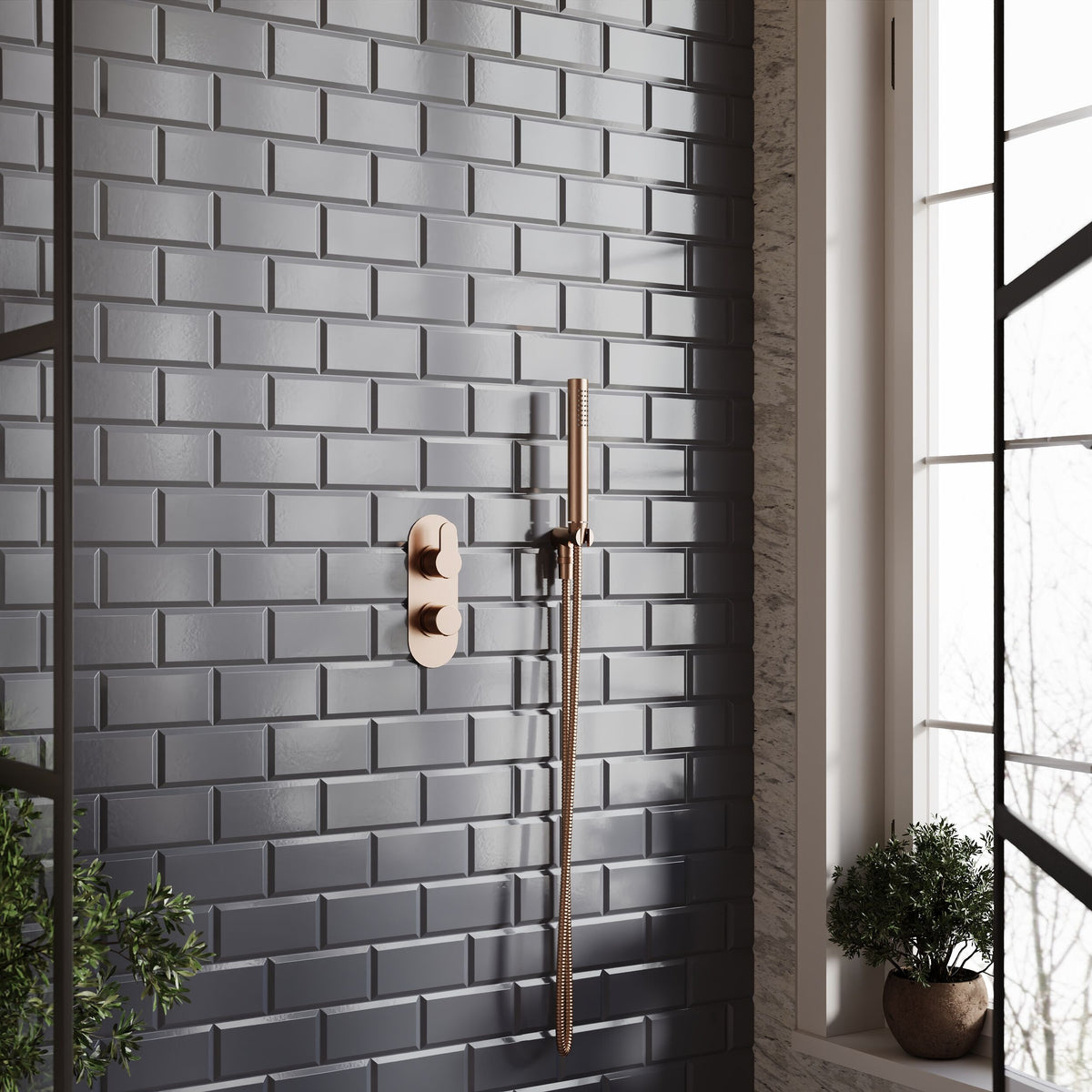 Nuie Arvan Twin Thermostatic Shower Valve – Brushed Bronze, Matt Black, Brushed Brass or Chrome