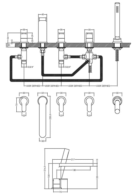 Nuie Arvan 5 Tap Hole Deck Mounted Bath Shower Mixer – Chrome, photo 3