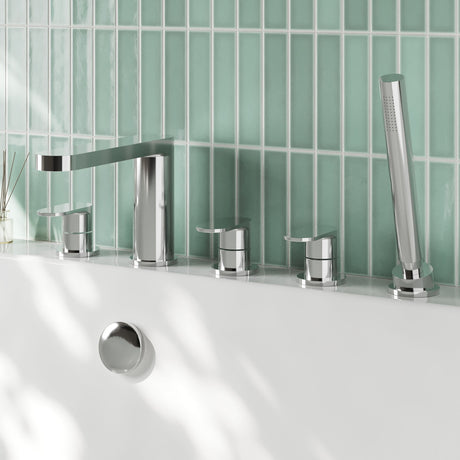 Nuie Arvan 5 Tap Hole Deck Mounted Bath Shower Mixer – Chrome