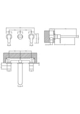 Nuie Arvan 3 Tap Hole Wall Mounted Basin Mixer – Chrome, photo 3