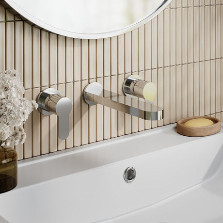 Nuie Arvan 3 Tap Hole Wall Mounted Basin Mixer – Chrome