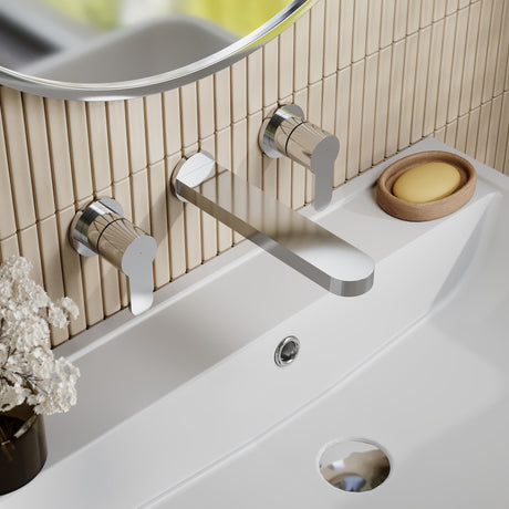 Nuie Arvan 3 Tap Hole Wall Mounted Basin Mixer – Chrome, photo 4