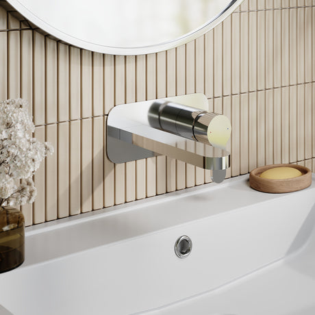 Nuie Arvan Wall Mounted Basin Mixer 2 Tap Hole With Plate – Chrome
