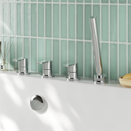 Nuie Arvan 4 Tap Hole Deck Mounted Bath Shower Mixer No Spout – Chrome