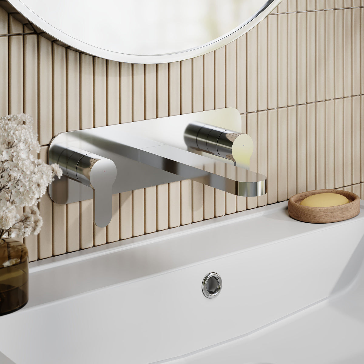 Nuie Arvan 3 Tap Hole Wall Mounted Basin Mixer With Plate – Chrome