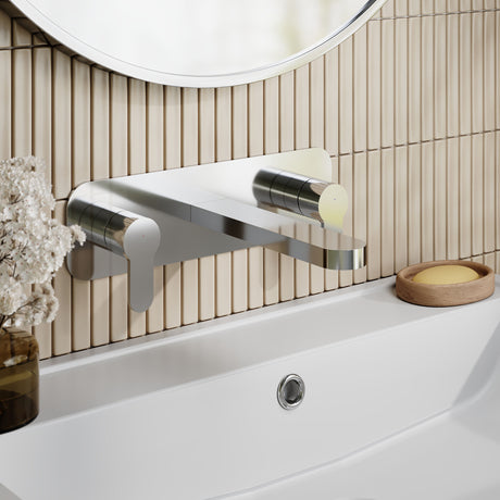 Nuie Arvan 3 Tap Hole Wall Mounted Basin Mixer With Plate – Chrome