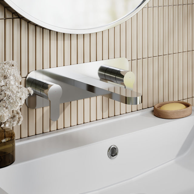 Nuie Arvan 3 Tap Hole Wall Mounted Basin Mixer With Plate – Chrome
