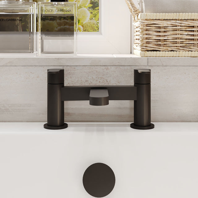 Nuie Arvan Deck Mounted Bath Filler – Matt Black, Brushed Pewter or Brushed Brass