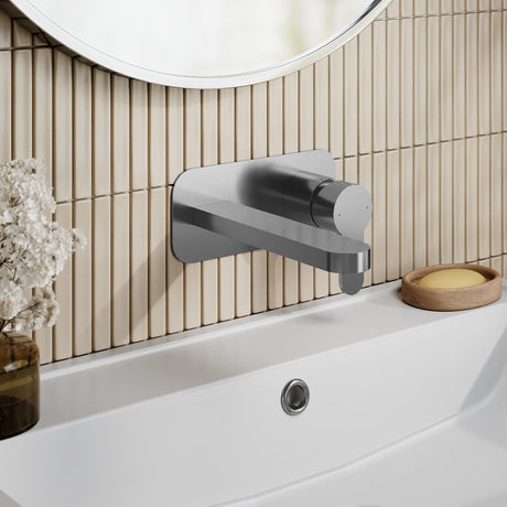 Nuie Arvan Brushed Wall Mounted 2 Tap Hole Pewter Basin Mixer – Brushed Pewter