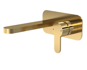 Nuie Arvan Wall Mounted 2 Tap Hole Basin Mixer With Plate – Brushed Brass, photo 2