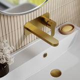 Nuie Arvan Wall Mounted 2 Tap Hole Basin Mixer With Plate – Brushed Brass, photo 4