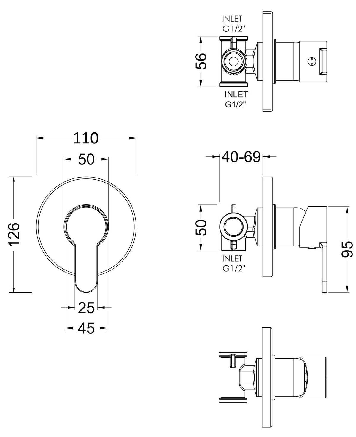 Nuie Arvan Manual Shower Valve – Chrome, photo 2