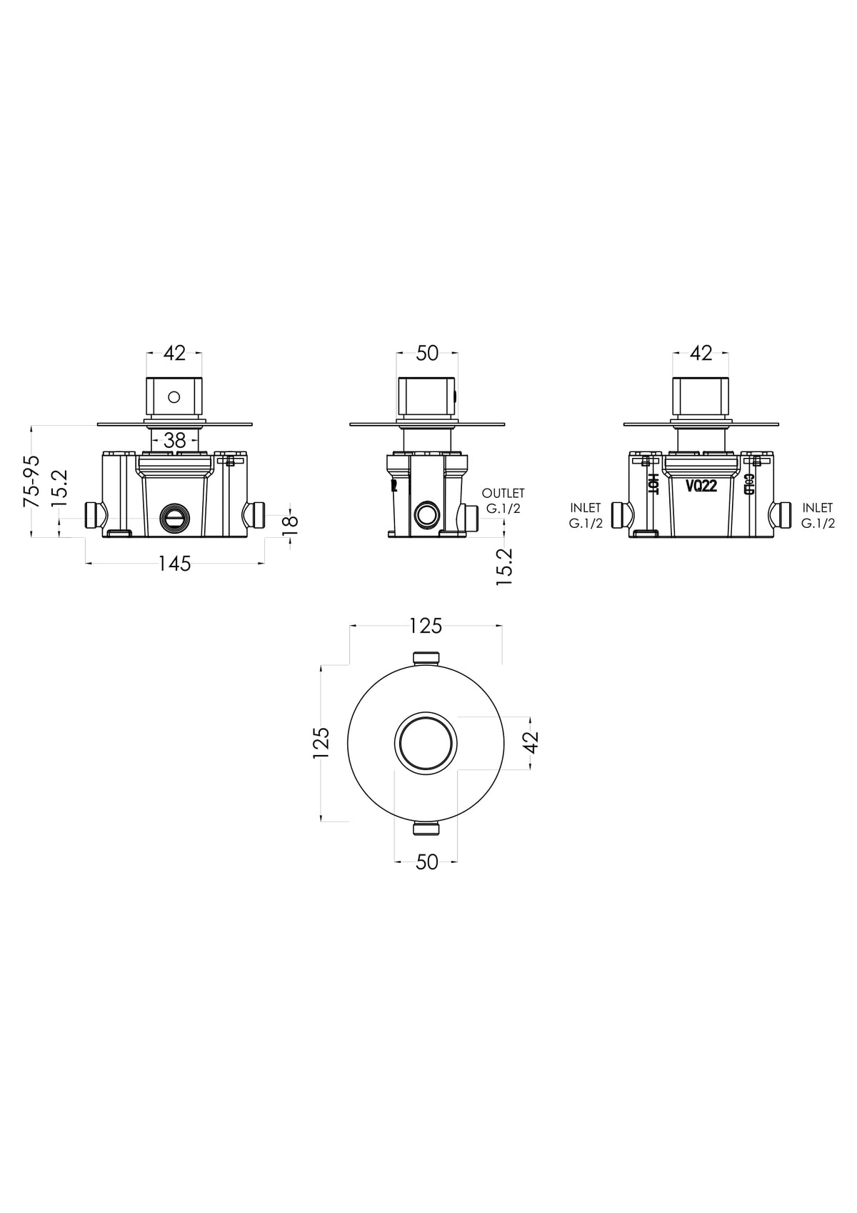 Nuie Arvan Thermostatic Temperature Control Shower Valve – Chrome, photo 2