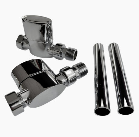 Kartell K-VIT Aspen Manual Radiator Valves Straight with Pipes and Rosettes in chrome