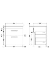 Nuie Athena 2 Drawer Wall Hung Vanity Unit With Basin – 500mm, 600mm & 800mm, photo 9