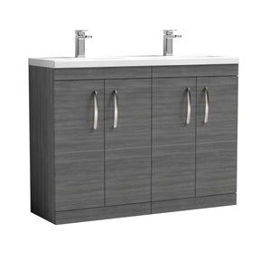 Nuie Athena 1200mm 4 Door Floor Standing Twin Vanity Unit With Basin, photo 2