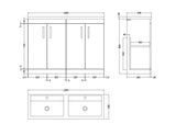 Nuie Athena 1200mm 4 Door Floor Standing Twin Vanity Unit With Basin, photo 7