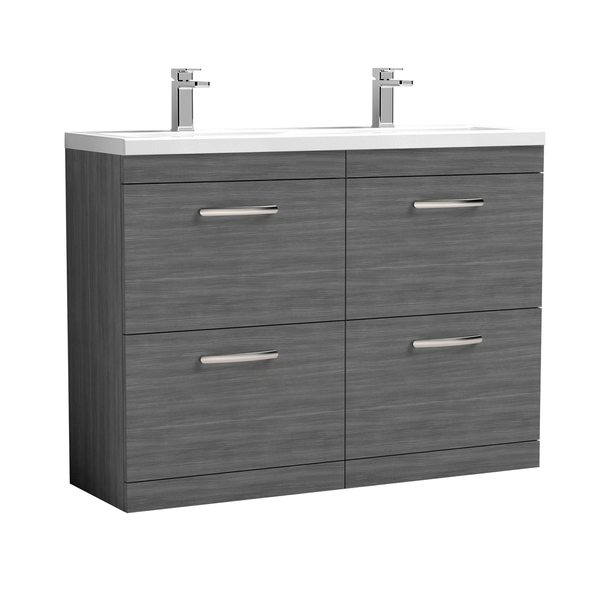 Nuie Athena 1200mm 4 Drawer Floor Standing Twin Vanity Unit With Basin, photo 2