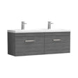 Nuie Athena 1200mm 2 Drawer Wall Hung Twin Vanity Unit With Basin, photo 2