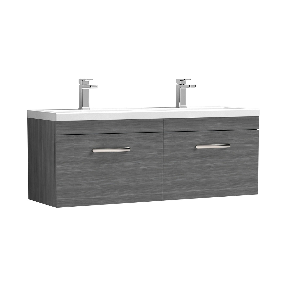 Nuie Athena 1200mm 2 Drawer Wall Hung Twin Vanity Unit With Basin, photo 2