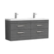 Nuie Athena 1200mm 4 Drawer Wall Hung Twin Vanity Unit With Basin, photo 2