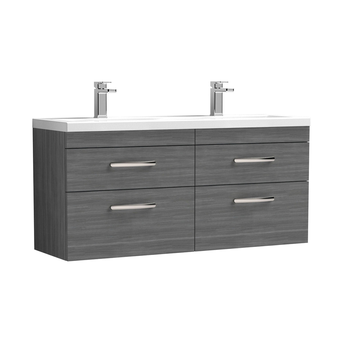 Nuie Athena 1200mm 4 Drawer Wall Hung Twin Vanity Unit With Basin, photo 2
