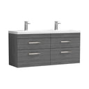 Nuie Athena 1200mm 4 Drawer Wall Hung Twin Vanity Unit With Basin, photo 2