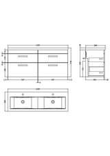Nuie Athena 1200mm 4 Drawer Wall Hung Twin Vanity Unit With Basin, photo 7