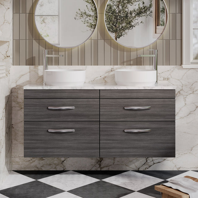 Nuie Athena 1200mm 4 Drawer Wall Hung Vanity Unit With Worktop