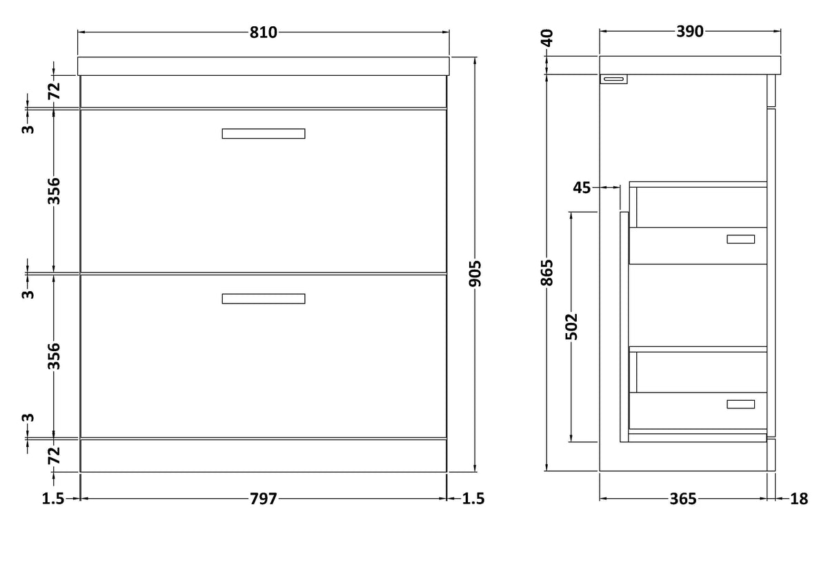 Nuie Athena 2 Drawer Floor Standing Vanity Unit With Basin – 600mm & 800mm, photo 10