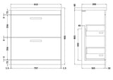 Nuie Athena 2 Drawer Floor Standing Vanity Unit With Basin – 600mm & 800mm, photo 10