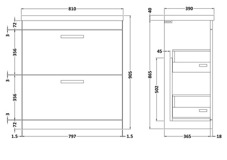 Nuie Athena 2 Drawer Floor Standing Vanity Unit With Basin – 600mm & 800mm, photo 10