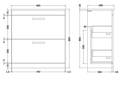 Nuie Athena 2 Drawer Floor Standing Vanity Unit With Worktop – 600mm & 800mm, photo 7
