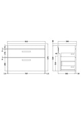 Nuie Athena 2 Drawer Wall Hung Vanity Unit With Basin – 500mm, 600mm & 800mm, photo 11