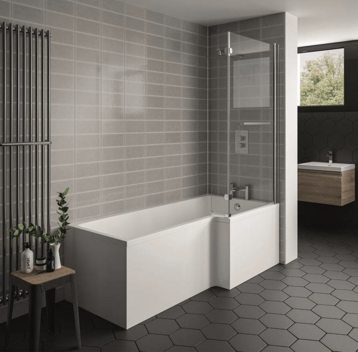 Kartell K-VIT Elite 1500mm L Shaped Left Hand Bath With Legs- White Gloss (BAT140ELB)