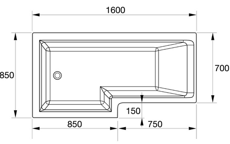 Kartell K-VIT Elite 1600 x 850mm shower bath dimensions