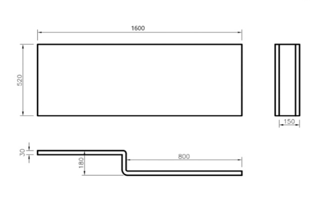 Kartell K-VIT Elite L-Shaped Shower Bath Front Panel 1600mm-White Gloss  (BAT147EL)