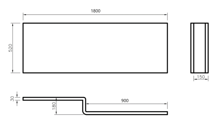 Kartell K-VIT Elite L-Shaped Shower Bath Front Panel 1800mm-White Gloss (BAT157EL)