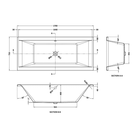 Nuie Asselby Eternalite Square Double Ended Bath With Legs – 1700 x 700mm, 1700 x 750mm & 1800 x 800mm, photo 4
