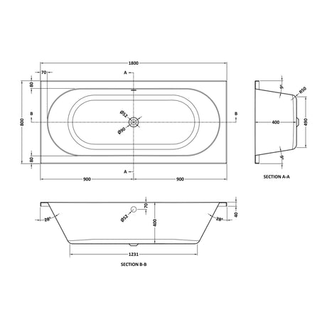 Nuie Otley Eternalite Round Double Ended Bath With Legs – 1700 x 700mm, 1700 x 750mm & 1800 x 800mm, photo 5