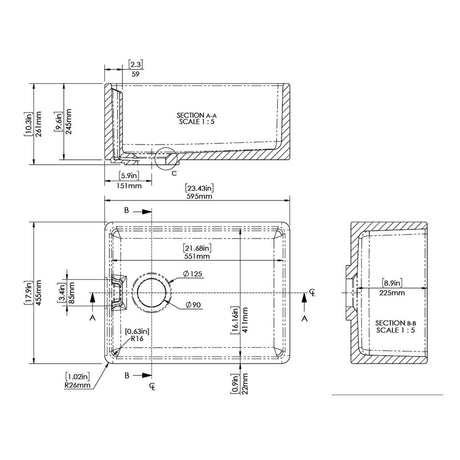 Nuie Fireclay Single Bowl Belfast Sink With Offset Waste And Weir Overflow – 460 x 380mm, 595 x 455mm, 795 x 460mm & 895 x 460mm, photo 5