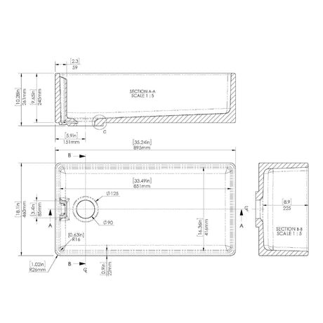 Nuie Fireclay Single Bowl Belfast Sink With Offset Waste And Weir Overflow – 460 x 380mm, 595 x 455mm, 795 x 460mm & 895 x 460mm, photo 7