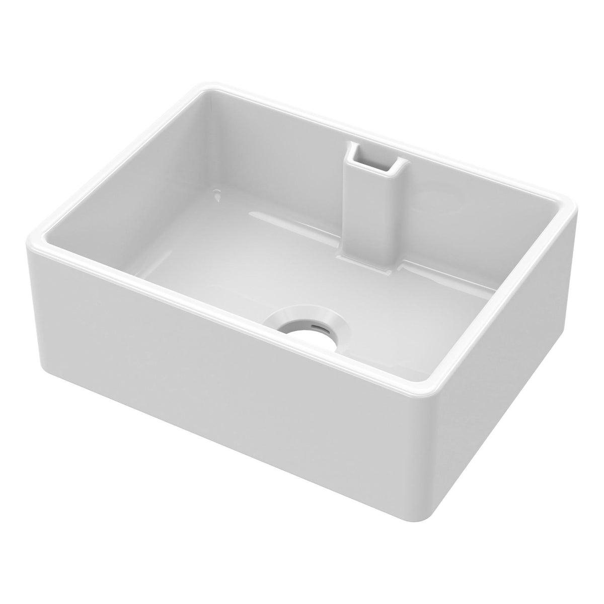 Nuie 595 x 450mm Fireclay Single Bowl Belfast Sink With Central Waste And Weir Overflow – White