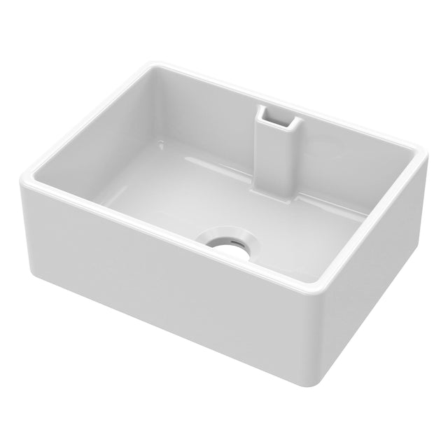 Nuie 595 x 450mm Fireclay Single Bowl Belfast Sink With Central Waste And Weir Overflow – White