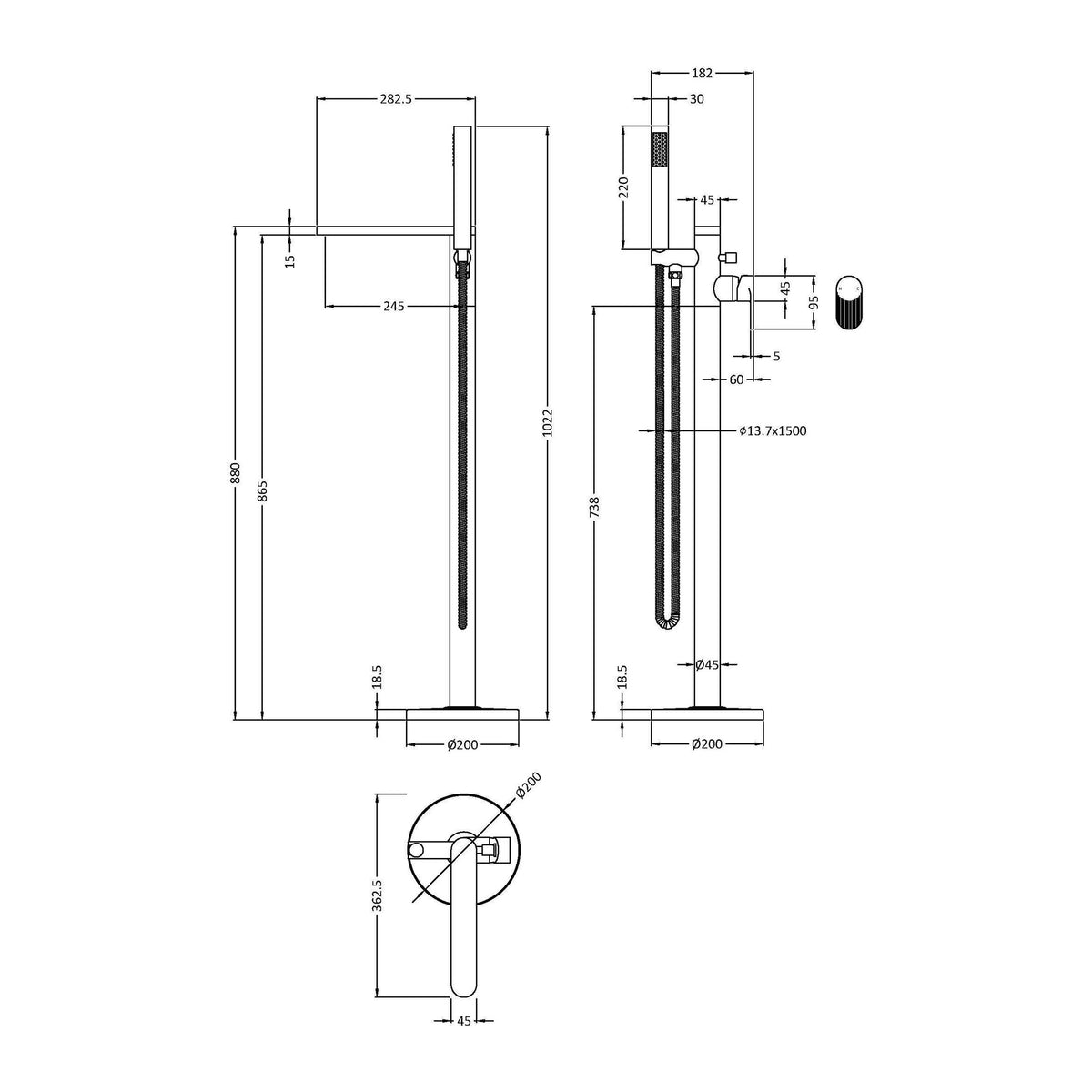 Nuie Cyprus Freestanding Bath Shower Mixer, photo 7